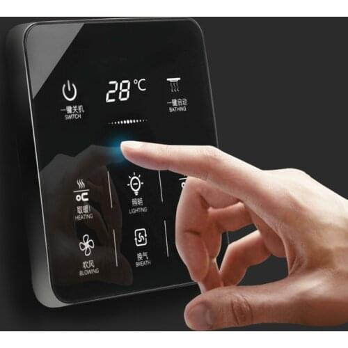 6 In 1 English menu Multifunction Smart Touch Yuba Switch Socket 6 Gang Bathroom Universal Waterproof Smart Touch Screen 86*86mm