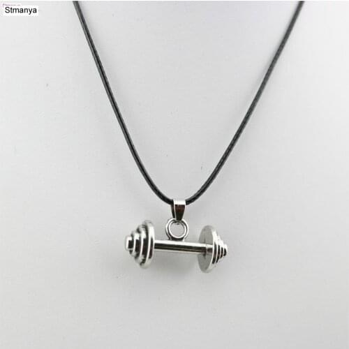 Male Punk Pendant Jewelry Dumbbell Antique Silver Color necklace women necklace Fitness fashion sports jewelry N1143