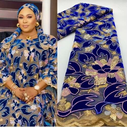 New Purple Nigerian French Velvet Lace Fabric With Sequence 2020 High Quality African Velvet Lace Fabric For Wedding Party Lace