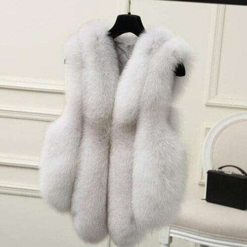 New Women Fur Vest Sleeveless V-neck Fashion Fur Waistcoat Faux Fox Fur Gilet Outwear Fur Coat Fur Jacket
