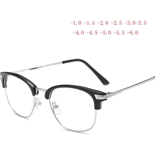 -1.0 -1.5 to -6.0 Rivet Square Myopia Glasses Finished Men Women Half Frame Short-sight Eyewear Minus Lens Prescription Glasses