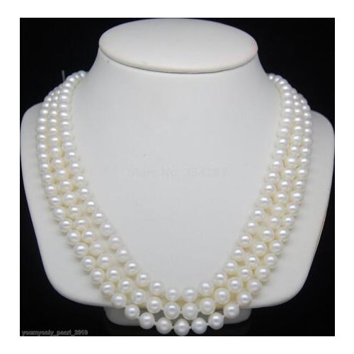 Triple Strand Fine 7-8mm AAA+ white pearl necklaces 16" 17" 18"