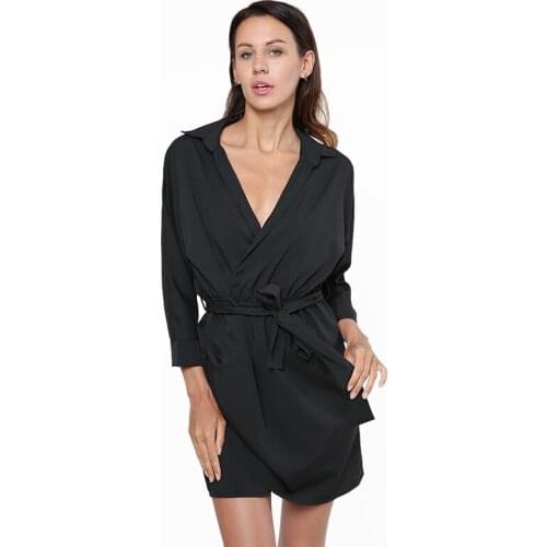 Long Sleeve Shirt Dress 2020 Summer Boho Beach Dresses Women Casual Solid Color Mini Party Dress Vestidos