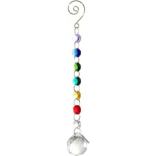 Rainbow Color Crystal Ball Suncatcher Prisms Pendant Glass Art Pendulum Multicolor Wedding Decor 9" Long