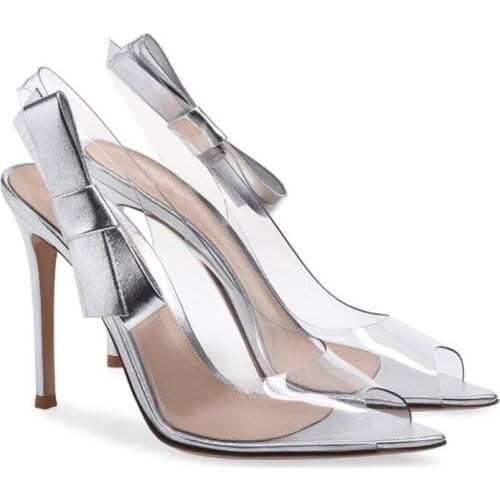 Spring Summer New Fashion Women Peep Toe PVC Bowtie Stiletto Heel Sandals Transparent High Heel Sandals Formal Dress Shoes