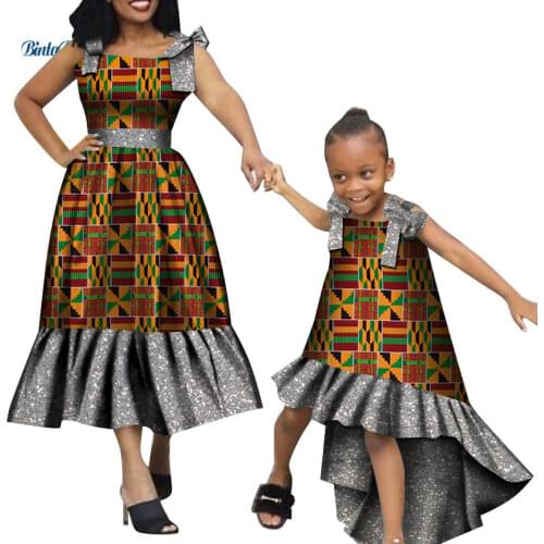 2021 Family Clothing African Clothes Long Dresses for Women Mom and Daughter Clothes 2pcs Dashiki African Design Clothing WYQ598