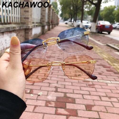 Kachawoo fashion rimless sunglasses women blue pink grey metal sun glasses for men gradient lens frameless Summer accessories