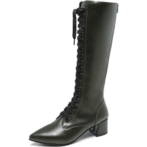 Single Boots Riding Boots Womens Knees Autumn Fashion Pointed With Thick With High Heel Zipper Straps High Shoes