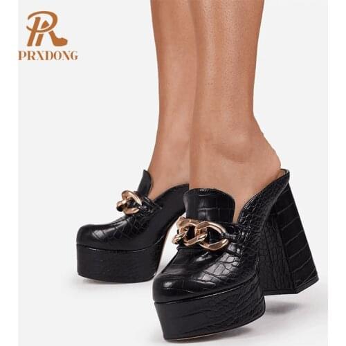 Fashion Concise Slippers Women Sandals Thick High Heels Platform Chain Pumps Summer Dress Party Casual New Arrival Shoes Woman