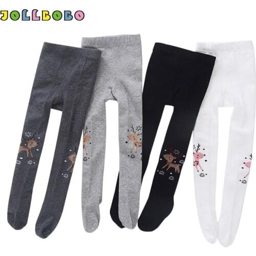 Spring Autumn Kids Cartoon Deer Tights for Girls 2-9 Years Cute Kawaii Children Pantyhose Toddler Girl Cotton Tights White Gray