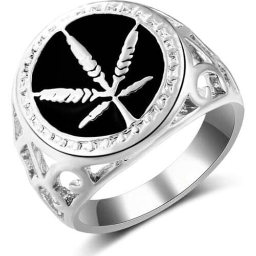 Vintage Fashion Black Drip Oil Maple Leaf Rings For Men Hip Hop Rock Jewelry Male Retro Punk Gold/Silver Color Engagement Ring