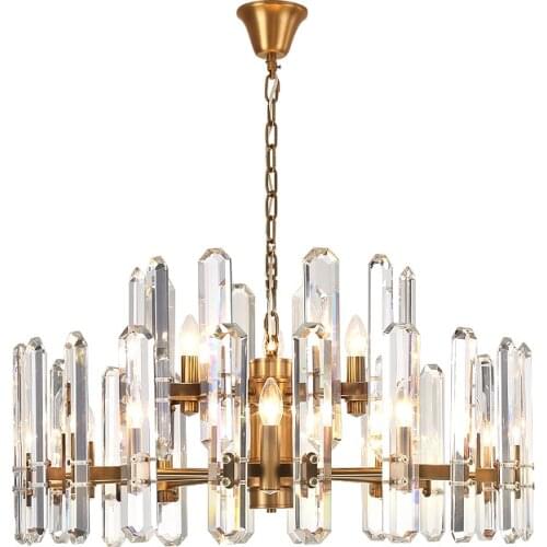 All Copper Crystal Luster Chandeliers Lights E14 Luxury Living Room Modern Home Restaurant Hanging Lamps Villa Lobby Lighting