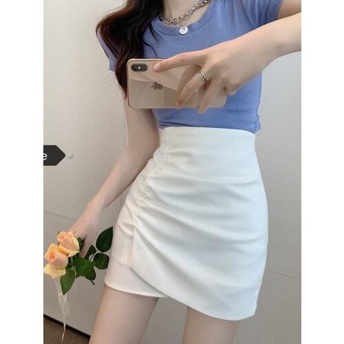 Mini Skirt Casual Sexy Skirt Spring High Waist Bright Leather Mini Skirt Elegant Wear Skirts A-Line wrap skirts summer