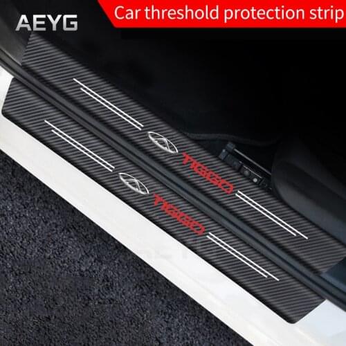Carbon Fiber Car Door Sill Guard Protective Leather Stickers Vinyl Decals For Chery Tiggo 3 4 5 7 PRO 8 Auto Anti-Scratches Film