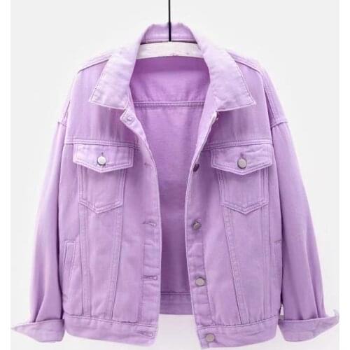 2021 spring new color denim coat womens short Korean loose BF Long Sleeve Jacket student top Jacket women Denim jacket