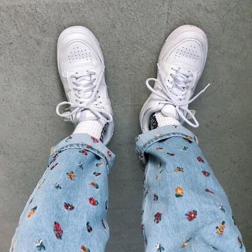 B-TOTO American Retro High Waist Heavy Embroidery High Waist Jeans Womens Trendy Ins Cropped Trousers 2021 New Fashion