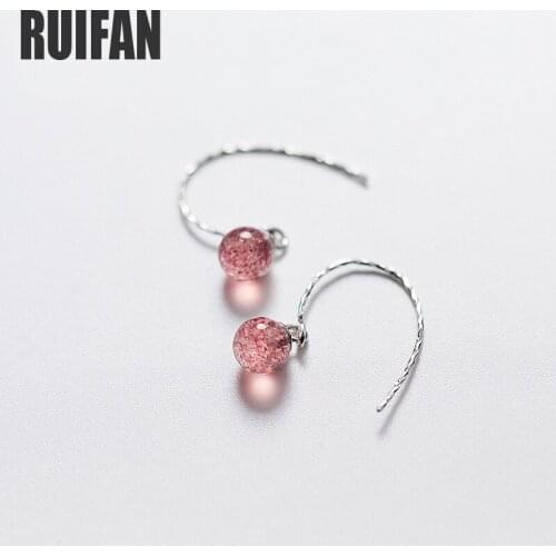 Ruifan Cute Pink Color Natural Strawberry Quart Real 925 Sterling Silver Hook Earrings Women Small Stud Earring Jewelry YEA242