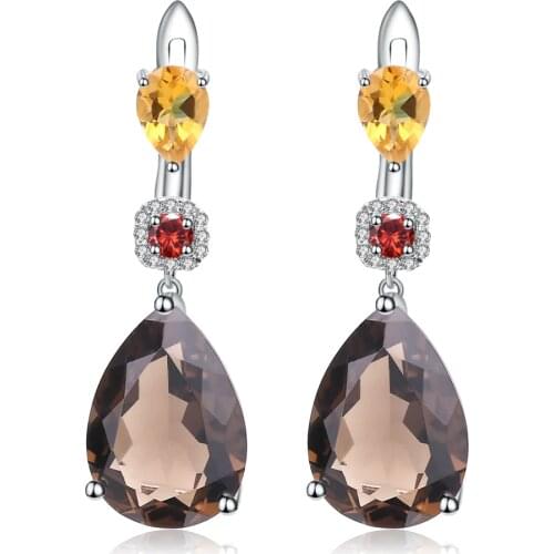 Gems Ballet 10.44Ct Natural Smoky Quartz Citrine Garnet Womens Wedding Earrings 925 Sterling Silver Drop Earrings Fine Jewelry