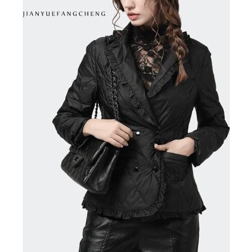 Elegant Ruffles Women Down Jacket 2020 Winter New Warm Lightly White Duck Down Coat Fashion Korean Double-breasted Female Jacket