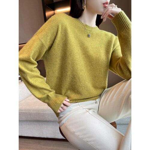 Women Sweater 2021 New Autumn Winter 100% Wool Knitted Pullover Female O-Neck Loose Warm Soft Jumper Ladies Casual Tops 5 Colors