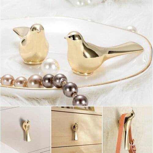 1PC Golden Cabinet Pulls Bird Drawer Pull Door Handle Single Hole Dresser Wardrobe Knob And Pulls Furniture Knobs Drawer Handles