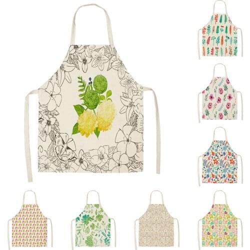 1piecesc kitchen household apron plant petal print sleeveless linen waterproof antifouling apron cleaning tool 68X55CM