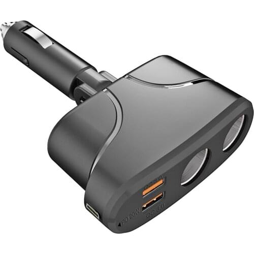 120W USB C Car Charger Adapter QC3.0 Quick Charge Auto 2 Socket Cigarette Splitter Lighter Vehicle Adapter Sockets Power Plug