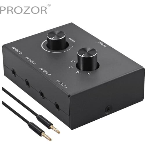 4 Way 3.5mm Audio Switcher 1 Input 4 Output / 4 Input 1 Output Stereo Audio Splitter Switcher Plug and Play for Passive Speaker