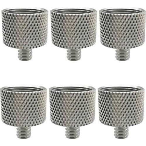 6 Pcs 5/8 Inch Female to 1/4 Inch Male Threaded Screws Microphone Screw Adapter for Mic Microphone Stand Clamp (Silver)