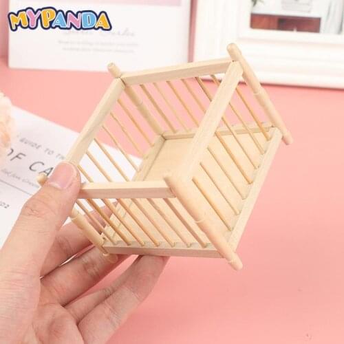 9.5*6*7cm 1:12 Dollhouse Miniature White Wooden Cardle Baby Bed Model Furniture Toys