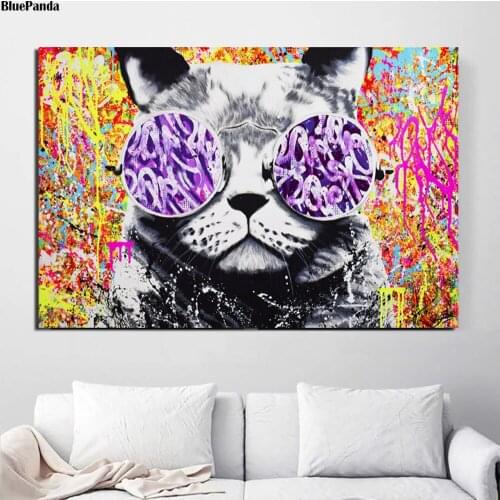 Hippie Cat Animal Abstract Canvas Poster Minimalist Art Painting All Picture Print Living Room Bedroom Decoration