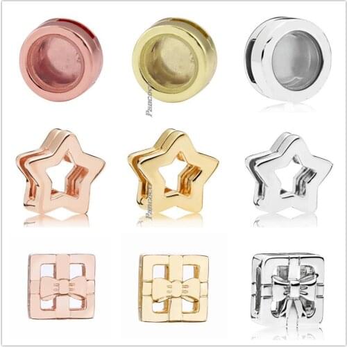 Authentic 925 Sterling Silver Smooth Reflexions Star Clip Stopper Lock Charm Fit Pandora Women Bracelet & Necklace Jewelry