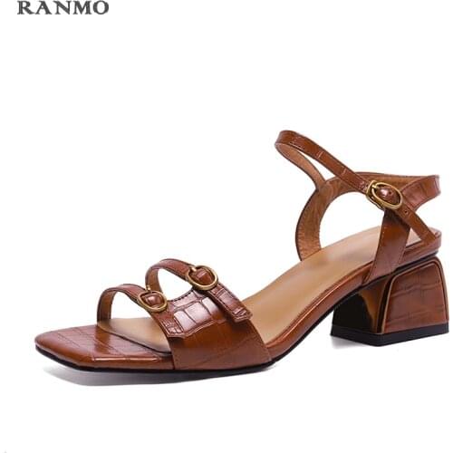 2020 New Summer Womens Sandals Genuine Leather Buckle Strap Women Shoes size 33-40 Solid Concise Ankle-Wrap Party Ladies Shoes