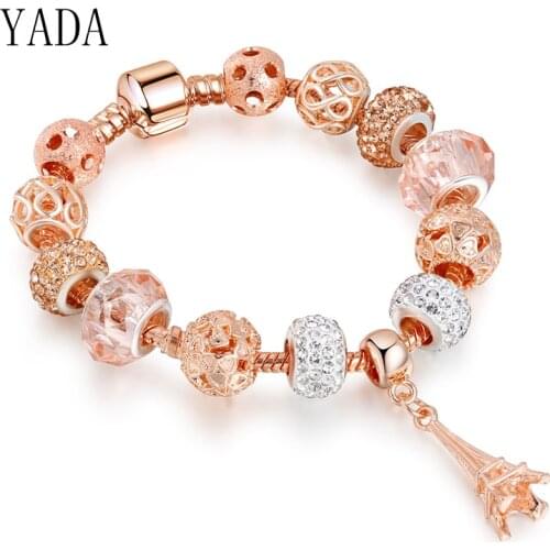 YADA Gifts Rose gold Eiffel Tower Bracelets&Bangles Handmade For Women 2020 Bracelets Charm Friendship Crystal Bracelet BT200192