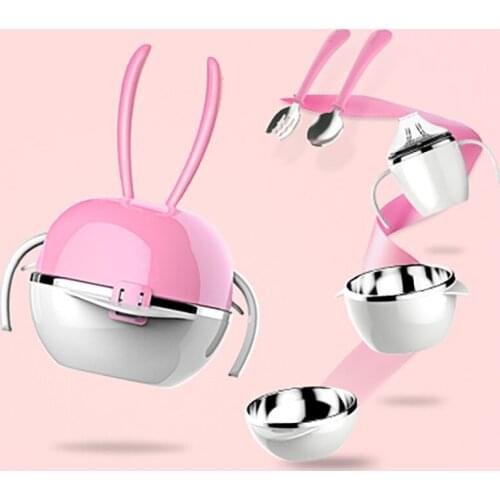 Childrens Tableware Portfolio Dinnerware Suit Baby Stainless Steel Suction Cup Bowl Spoon Portable Cartoon Baby Bowls