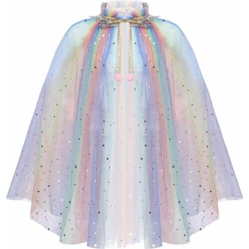 Kids Girls Cosplay Cloak Sparkling Sequins Tulle Princess Cloak Capes for Halloween Birthday Party Costumes Dress up Costume