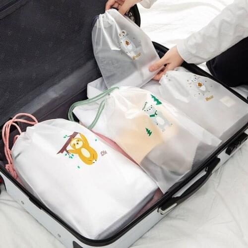 2pcs Travel Drawstring Storage Bag Cute Waterproof Portable Organize Storage Pocket Cosmetics Footwear Debris Gather Pouch