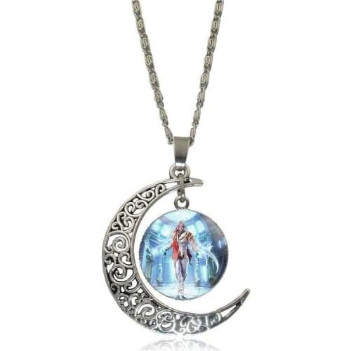 EJ Glaze Aion Brand Silver Color Jewelry Fashion Moon Statement Necklace Glass Necklaces & Pendants For Women