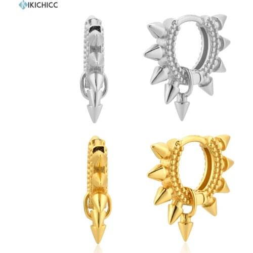 Kikichicc 925 Sterling Silver 7.1mm Thick Spike Huggies Hoops Piercing Earring Rock Punk Party Women Fashion Jewelry