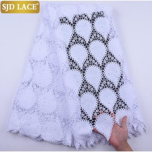SJD LACE Pure White African Lace Fabric Embroidery Guipure Cord Lace High Quality Water Soluble Laces For Wedding Dress SewA2068