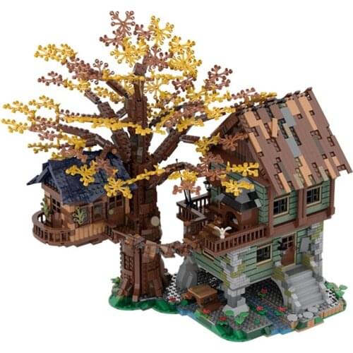 MOC Leisure Treehouse Autumn Feelings Yellow Leaves Scene Country Building Blocks Model ChildrenyPuzzle Education Bricks Set Toy