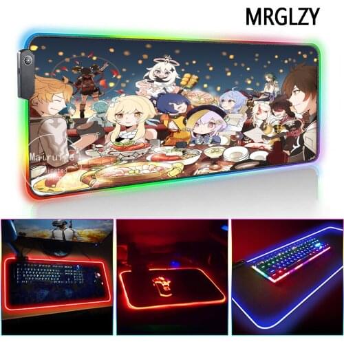MRGLZY Multi-size Genshin Impact LED Light RGB Gamer Gaming Accessories XXL Large Mouse Pad Anime Desk Mat for Laptop Keyboard