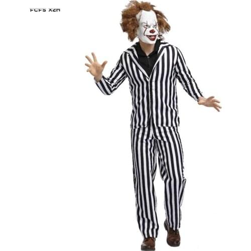 Men Circus Clown Stephen Kings It Pennywise Cosplay Halloween prisoner Costumes Carnival Purim Masquerade Role play party Dress