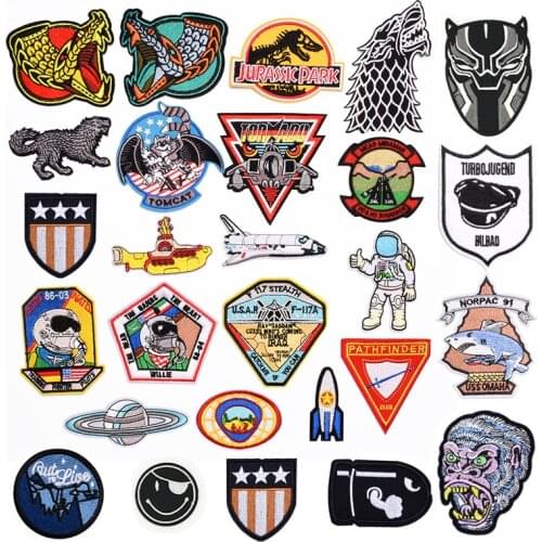 Snake spaceship monkey Patch Iron on Sew On Applique Badge Motorcycle Cheap Biker Embroidered Patches For Clothes Sticker
