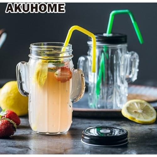 Originality Cactus Glass Cup Monolayer Juice Cup Milk Breakfast Cup Bring Cover Promotion Gift