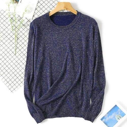 Autumn Winter Shiny Lurex T-shirt Women Long Sleeve Tee Shirt Women Basic Loose Sexy Tops Ladies 2021 Korean Style Knitted Tees