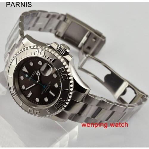 Parnis 40mm luminous Sapphire glass ceramic bidirectional rotating bezel gray dial movement Men watch E2472
