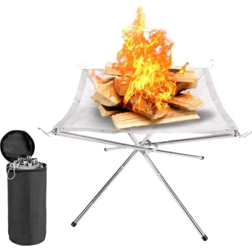 Portable Outdoor Fire Pit Stainless Steel Camping Wood Stove Stand Frame Fire Rack Garden Backyard Heating Mesh Fire Bonfire Pit