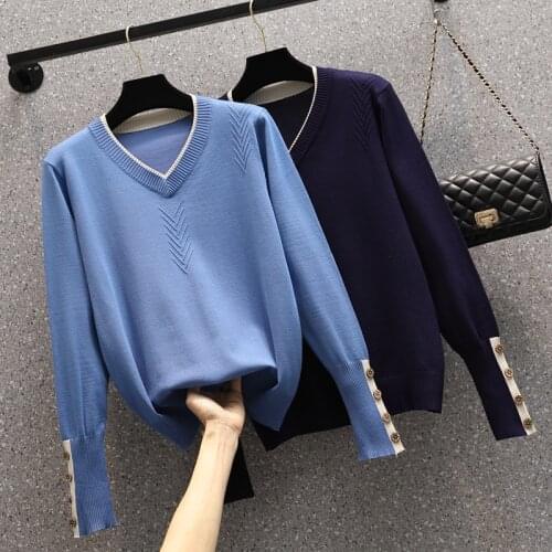 M-4XL plus size women autumn winter basic sweaters 2021 fashion button long sleeve v neck loose Oversized pullover kint jumper