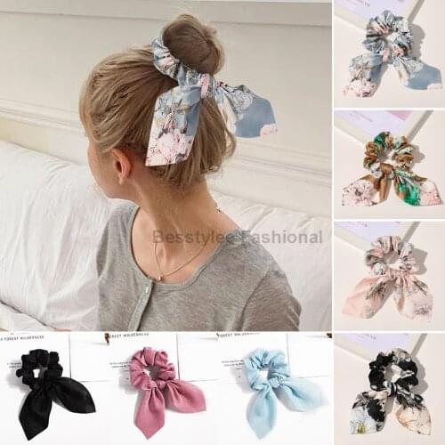 New Chiffon Bowknot Scrunchies for Women Girls Solid Color Elastic Hair Bands Hair Ties Ponytail Holder Headband Hair Accessorie